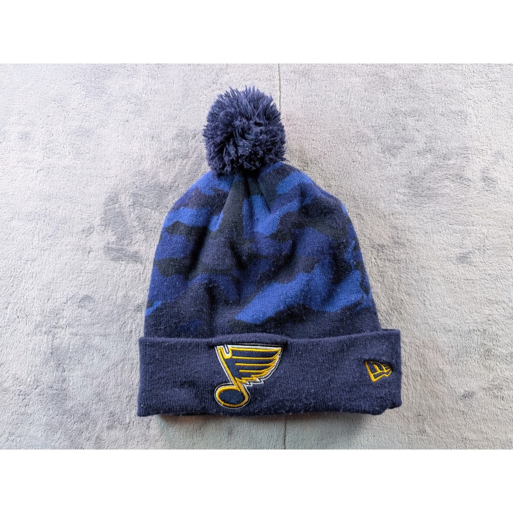 New Era St Louis Blues NHL Beanie Blue Camo Pom Knit Hat Cuffed OSFM